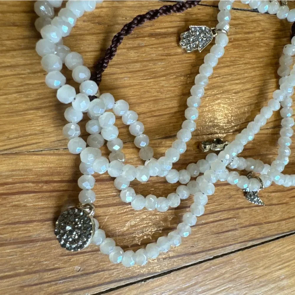Revolve Marlyn Schiff White Beaded Tassel Trinket Pendant Bracelet